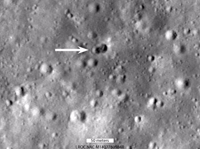 A rocket body impacted the Moon on March 4, 2022, near the Hertzsprung crater, creating a double crater approximately 28 meters wide in its longest dimension.