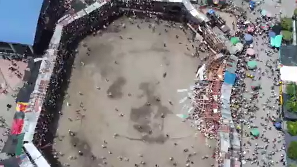 part of a bullring collapses and leaves at least four dead and dozens injured