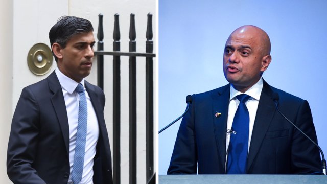 Former British Health Minister Sajid Javid (r) and former Chancellor of the Exchequer Rishi Sunak