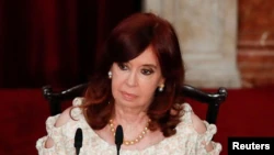 Argentina's Vice President Cristina Fernández de Kirchner watches as President Alberto Fernández (not pictured) delivers his State of the Nation address marking the opening of the 2021 session of Congress, in Buenos Aires, Argentina, on March 1, 2021.