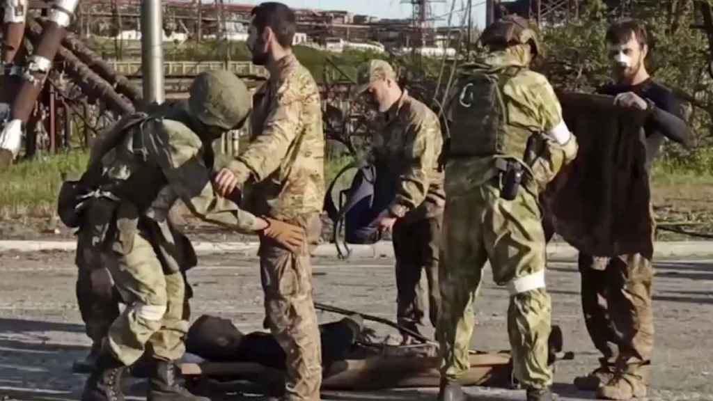 Ukrainian soldiers after leaving the Azovstal steel plant in Mariupol.