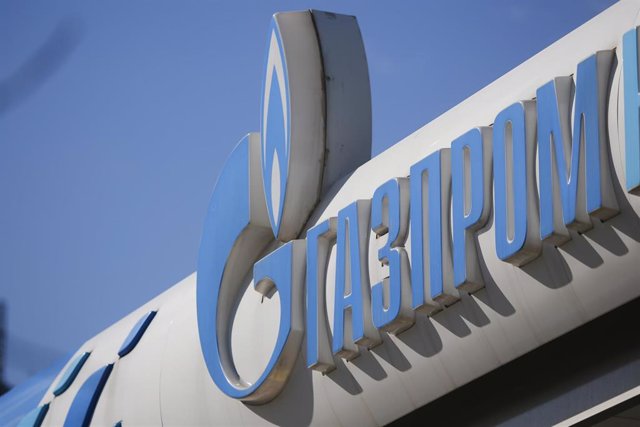 File - Gazprom logo at a gas station in Moscow