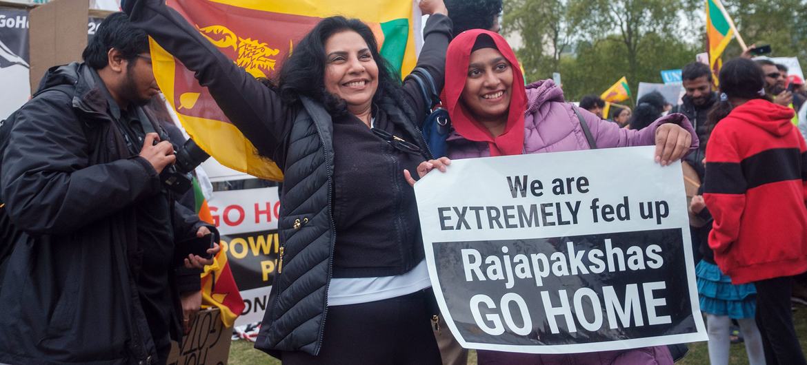 Demonstrators protesting in London against the Sri Lankan government.