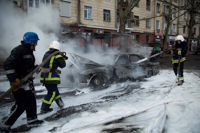 File - File image of emergency services in an attack in Mikolaiv, Ukraine.