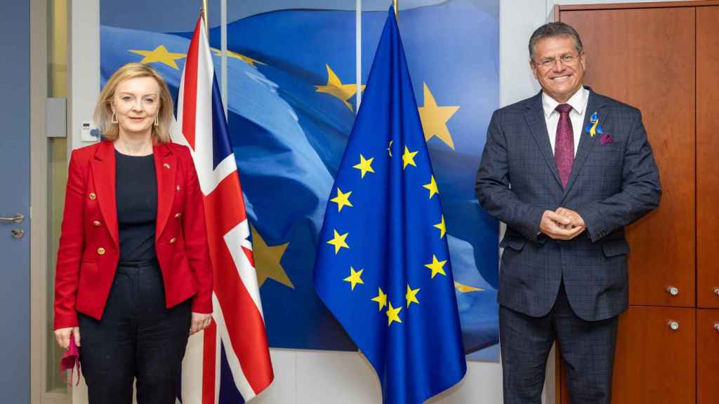 British Foreign Secretary Liz Truss and Commission Vice President Maros Sefcovic during a recent meeting in Brussels