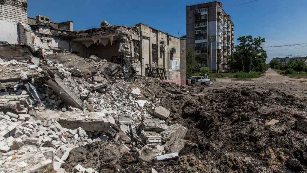 A building in Lysychansk, in the Luhansk region, destroyed after Russian bombing of Ukraine in Donbas