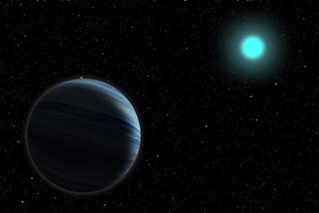 Artist's concept of a Neptune-sized planet, left, around a blue A-type star.