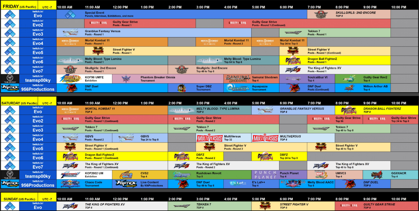 We leave you all the schedules per day