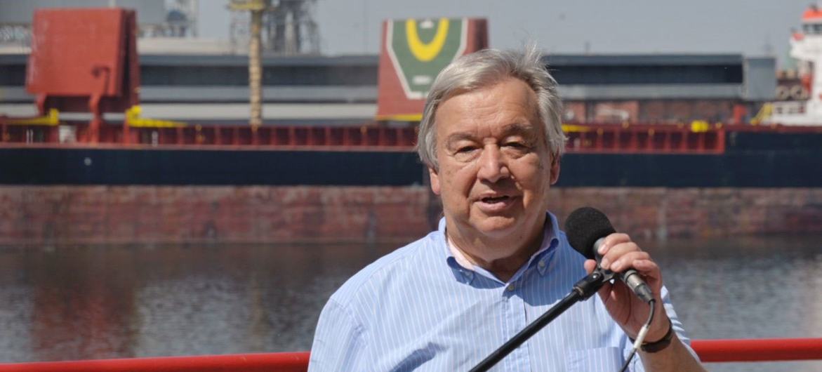 The Secretary General of the UN during the press conference in the Ukrainian city of Odessa.