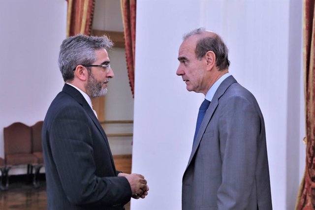 File - Iran's chief negotiator, Ali Baqeri (l), in a meeting in Tehran with Enrique Mora (r), 'number two' of the EU's High Representative for Foreign Policy, Josep Borrell, and coordinator in the negotiations on the reactivation of the agreement