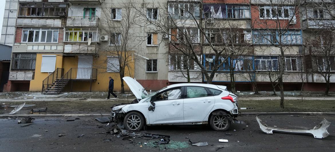 Damage caused by shelling over Mariupol in southeastern Ukraine.