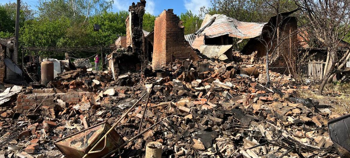 Critical infrastructure and heavily damaged residential areas in the northeastern region of Ukraine following the 2022 Russian invasion.