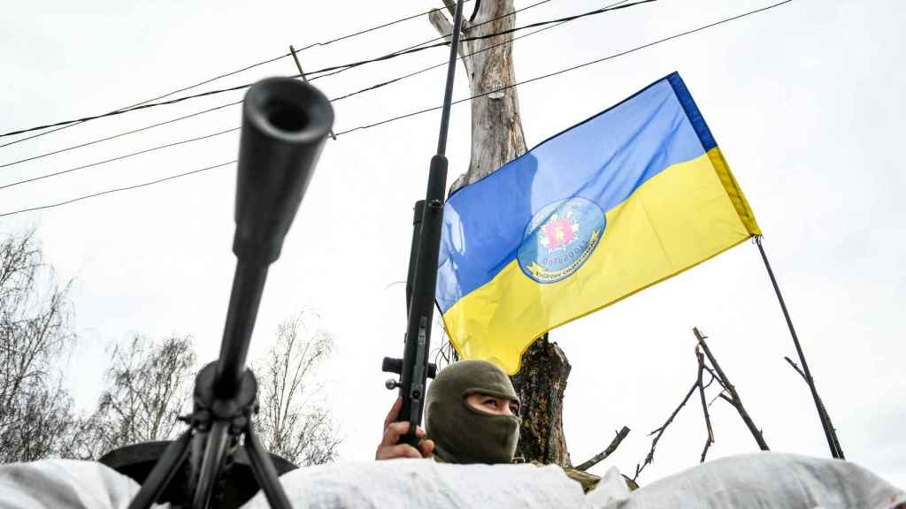 Ukrainian soldiers carrying out military exercises near Zaporizhia last February.