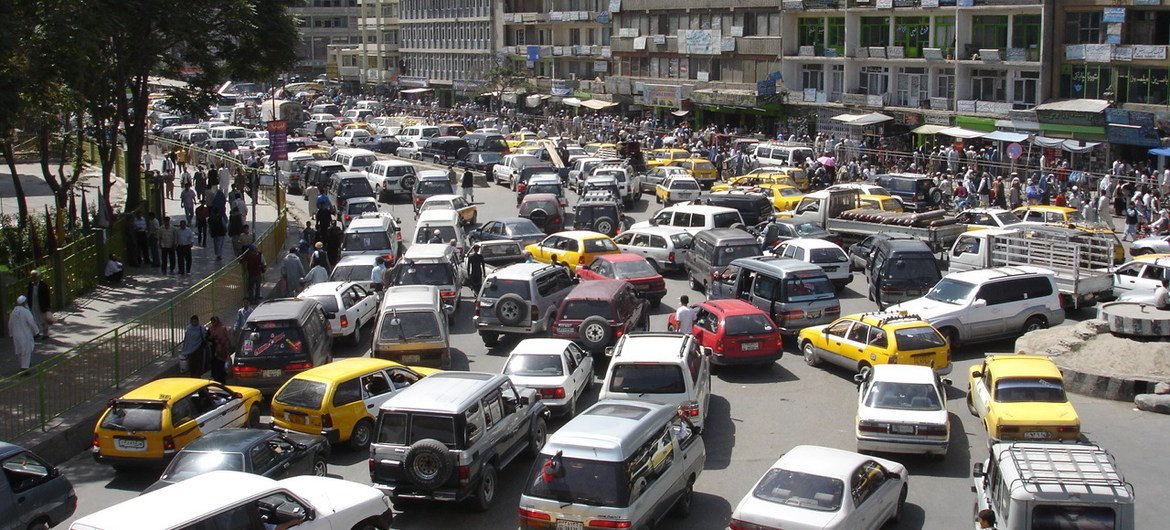 Traffic in Kabul, Afghanistan.