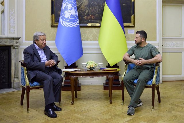 António Guterres, Secretary General of the UN, and Volodimir Zelensky, President of Ukraine, meet in Lviv