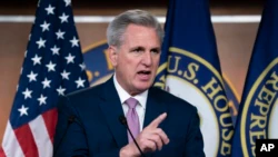 House Minority Leader Kevin McCarthy, R-Calif., speaks to reporters at his weekly news conference on Capitol Hill in Washington on Friday, March 18, 2022.