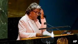 Linda Thomas-Greenfield, United States Ambassador to the United Nations, speaks during a meeting of the United Nations General Assembly at United Nations Headquarters, on March 23, 2022.