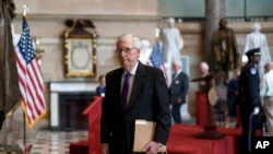 Senate Minority Leader Mitch McConnell addresses the chamber for the final vote on a $280 billion bill designed to boost the US semiconductor industry, on Capitol Hill in Washington on 27 July 2022.