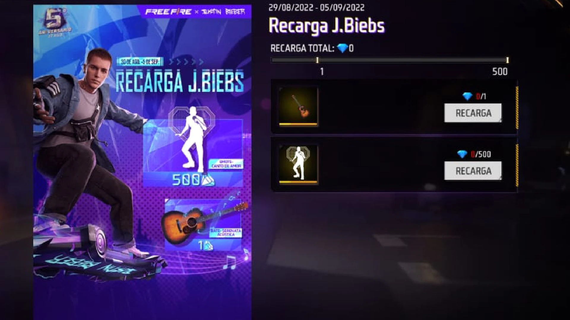 Free Fire: how to get the "Recharge J.Biebs" rewards
