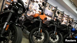 Harley-Davidson and LiveWire electric motorcycles at a Harley-Davidson dealership in Queens, New York, on February 7, 2022.