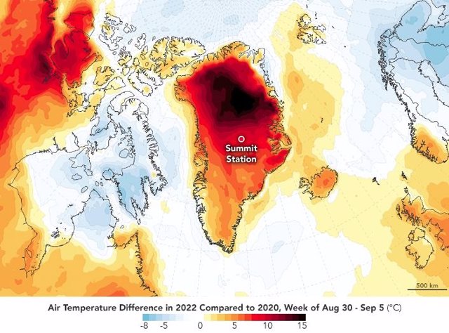 Temperature anomaly in Greenland in the first days of September 2022