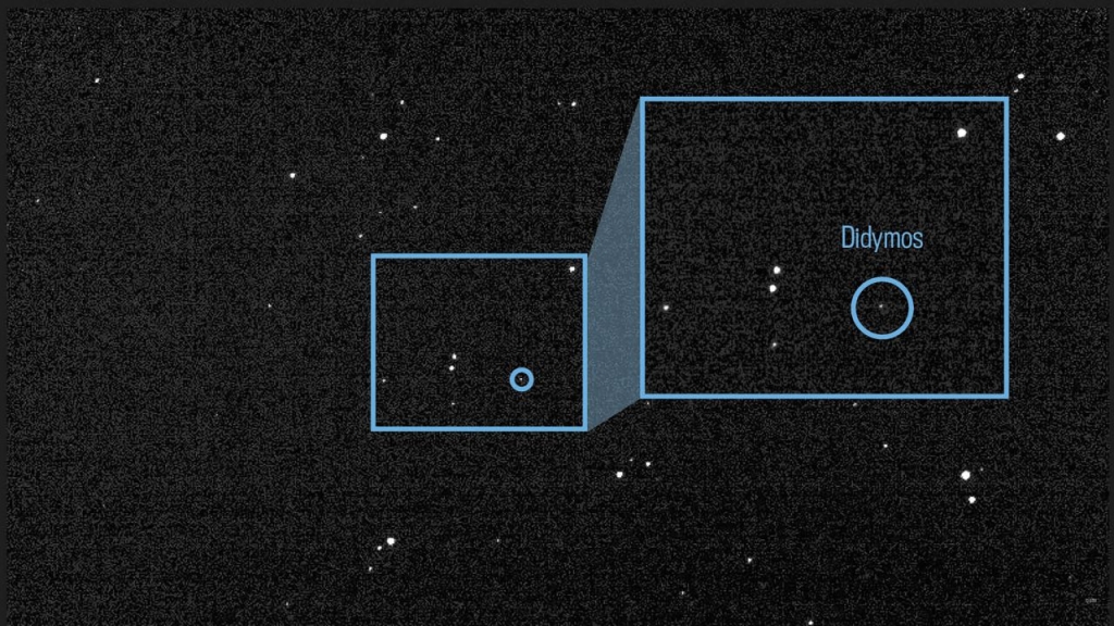 Light from asteroid Didymos and its mole Dimorphos in a composite of 243 images taken by DRACO on July 27.