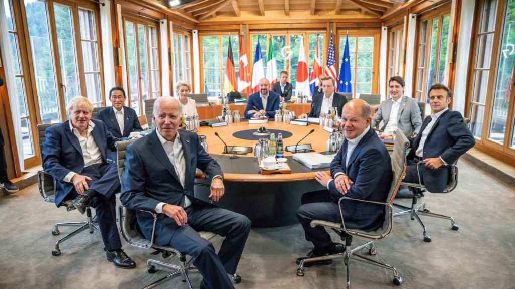 The leaders of the G7 countries during the meeting in Germany in which they set a cap on the price of Russian gas.