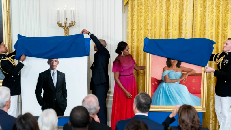 The Obamas return to the White House to unveil their portraits