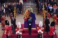 The eight grandchildren of Isabel II perform the vigil guard around the coffin of their grandmother