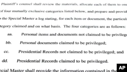 A page from U.S. District Judge Aileen Cannon's order appointing Raymond Dearie as a special master to review records seized during the FBI's search for former President Donald Trump's Mar-a-Lago estate is shown on September 15, 2022.