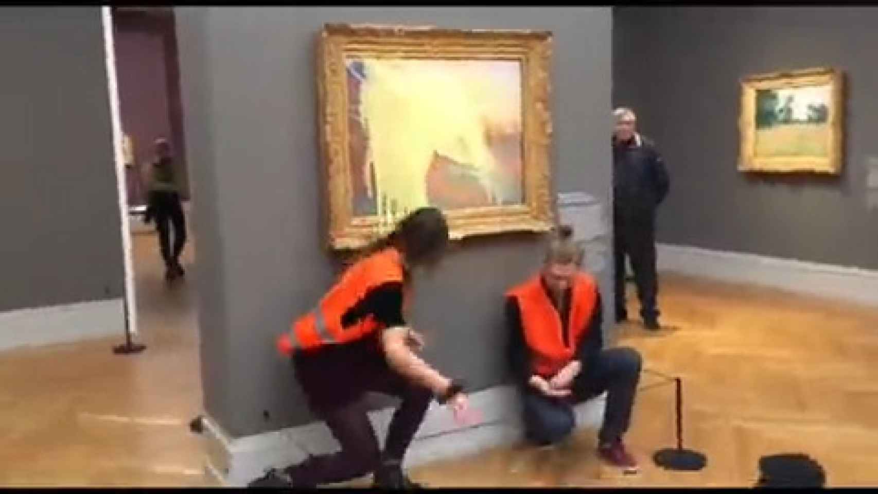 Mashed potatoes thrown at a Monet in Berlin