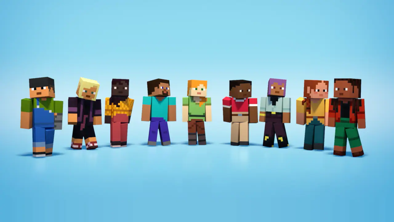 Sunny, Kai, Makena, Steve, Alex, Zuri, Efe, Ari and Noor (image: Mojang)