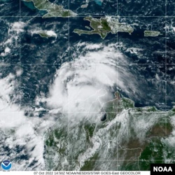 Tropical storm Julia enters the southwestern Caribbean heading for Nicaragua.  NOAA