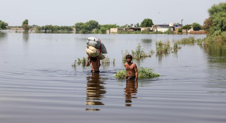 A flooded village in Matiari, in Pakistan's Sindh province.