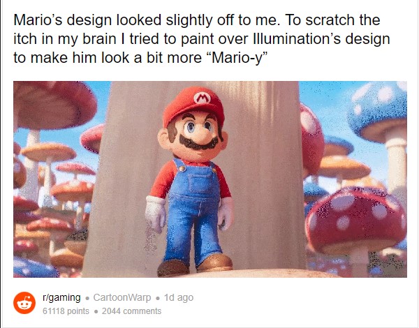 They do not like it!  Fans propose changes to Mario's design for his movie