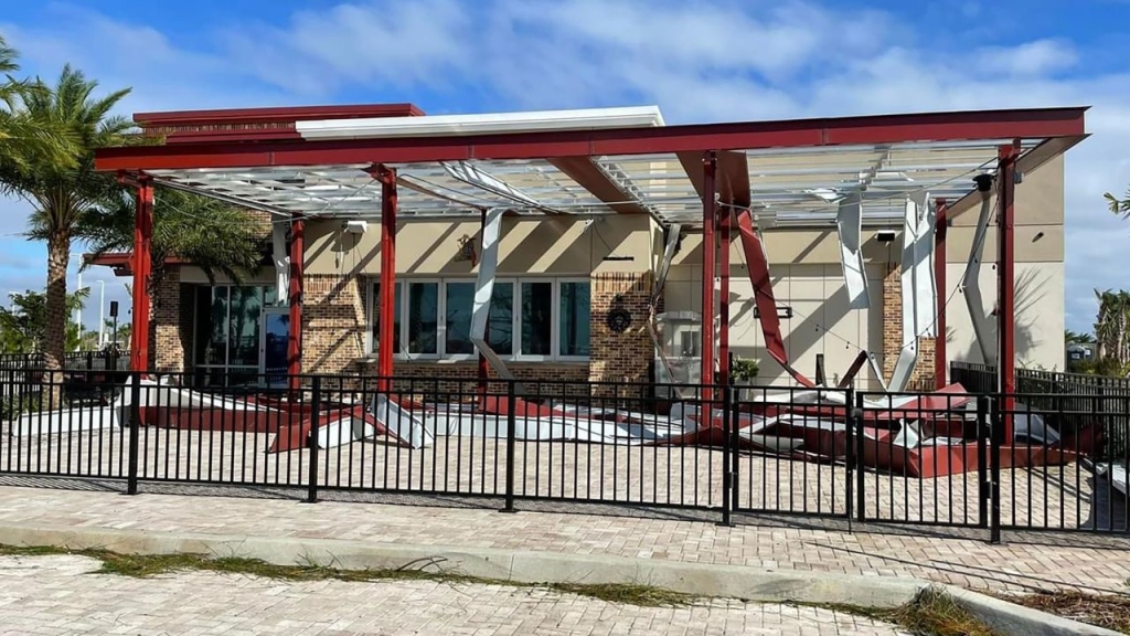 A damaged building on Babcock Ranch in the aftermath of Hurricane Ian.