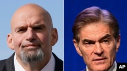 This combination of file photos shows Democratic Senate candidate Pennsylvania Lt. Governor John Fetterman, left, and Republican Senate candidate Dr. Mehmet Oz in photos from 2022.