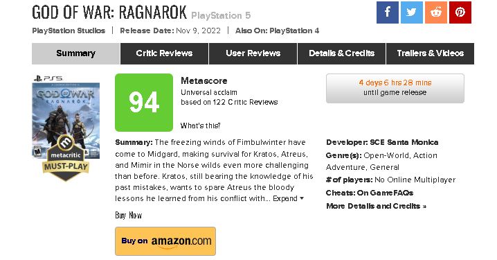 God of War: Ragnarök triumphs in Metacritic