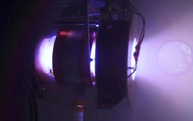 The Magnetic Nozzle RF Plasma Thruster was operating in a Mega hpt vacuum chamber at Tohoku University.