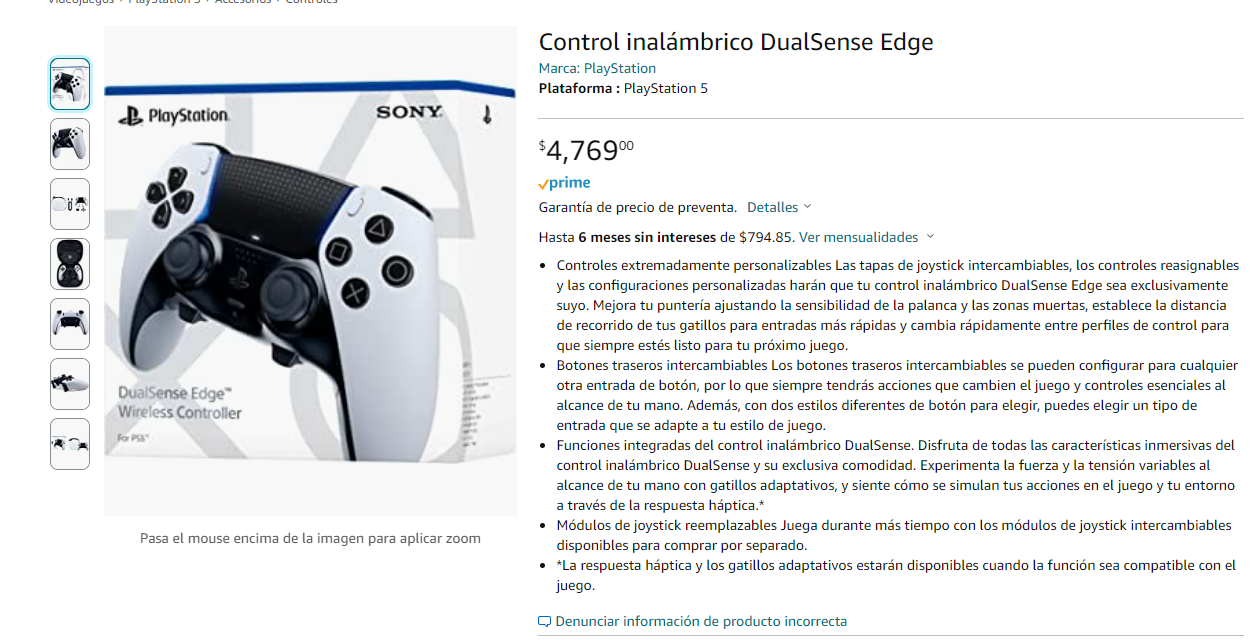 The DualSense Edge in Amazon Mexico