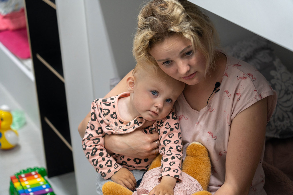 A mother and her son live in a refugee center in Lviv after being forced to flee violence in Zaporizhska, Ukraine.