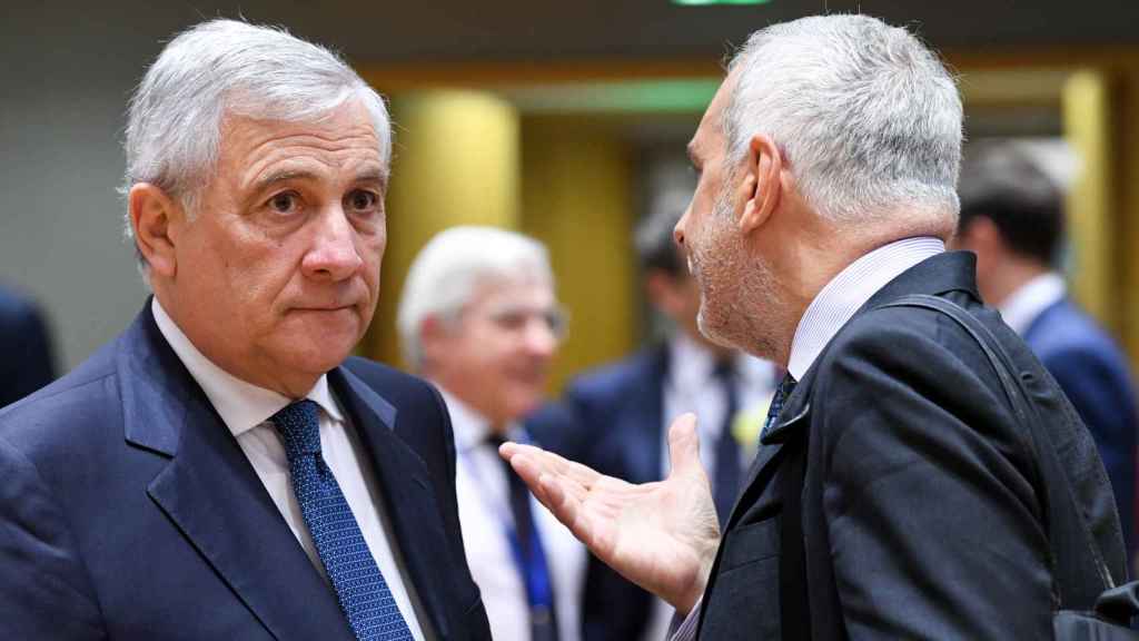 The new Italian Foreign Minister, Antonio Tajani, during the meeting this Monday in Brussels