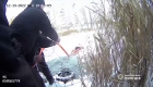 This is how a woman and her dog are rescued from a frozen lake