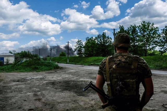 File - Ukrainian soldier in Lisichansk