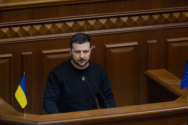 Ukraine's President Volodimir Zelensky during his annual address to the Parliament in kyiv