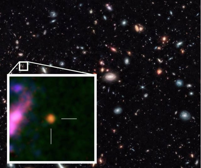 The ALMA radio telescope array has determined the exact cosmic age of a distant galaxy identified by the JWST, GHZ2/GLASS-z12, 367 million years after the Big Bang.