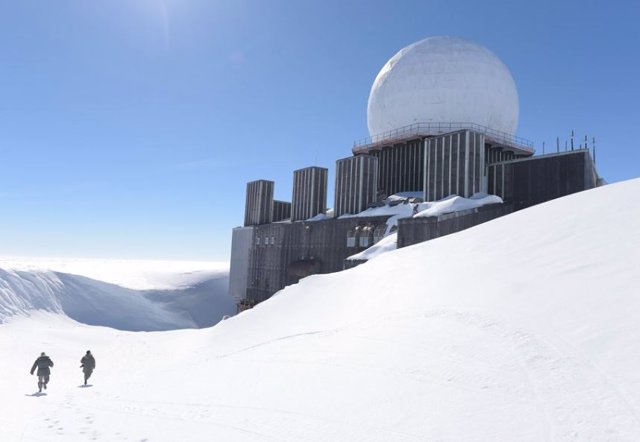 An abandoned radar of the 60 installed during the Cold War as part of an early warning system that spanned the far north of Alaska, Canada, and Greenland.