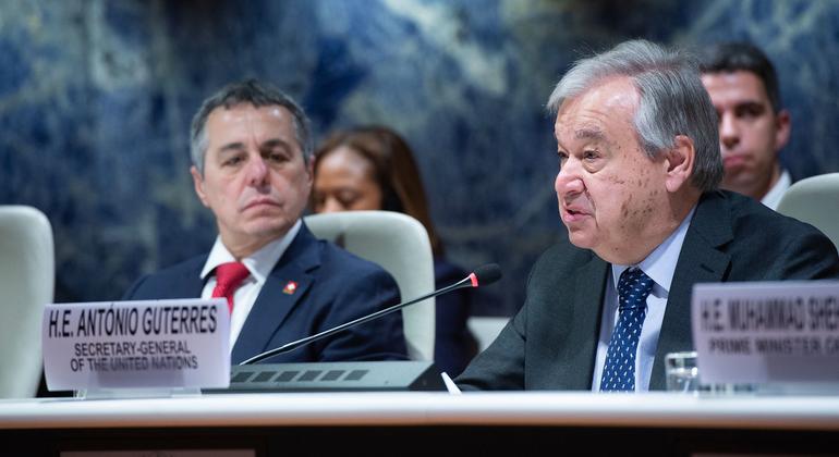 UN Secretary General António Guterres (right) attends the International Conference on a Pakistan resilient to climate change, at the Palais des Nations, in Geneva.