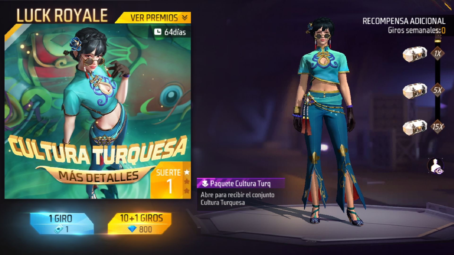 How to get the Turquoise Culture outfit in the Diamond Royale on Free Fire