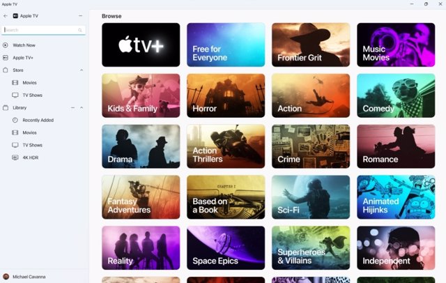 Apple TV app interface for Windows.